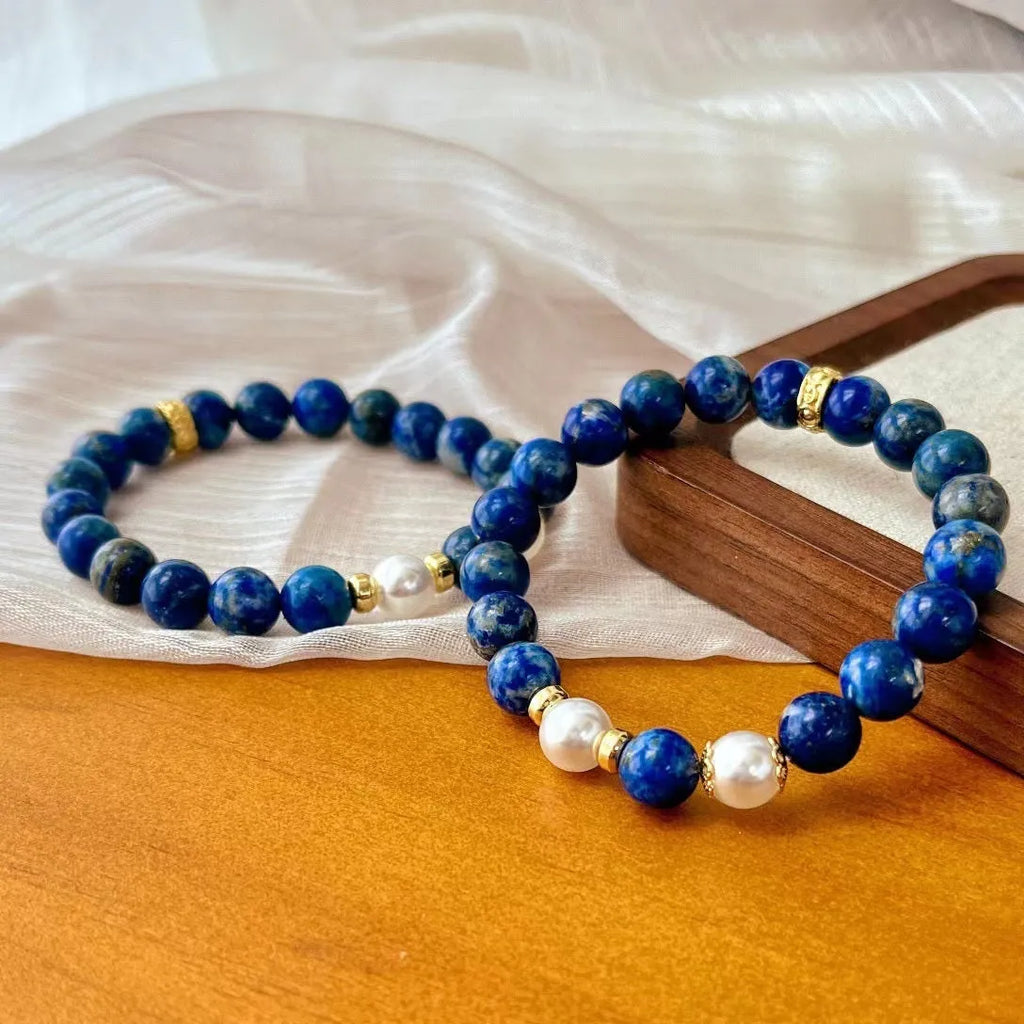 Green gold stone lapis lazuli retro bracelet in New Chinese style.
