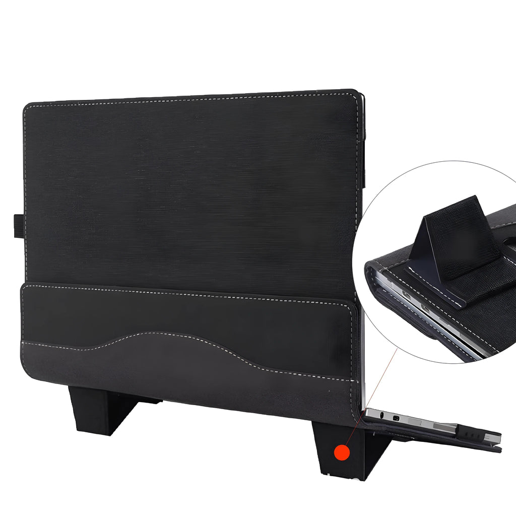 Black imitation leather laptop protective sleeve for Microsoft Surface Laptop 6 with portable bracket design