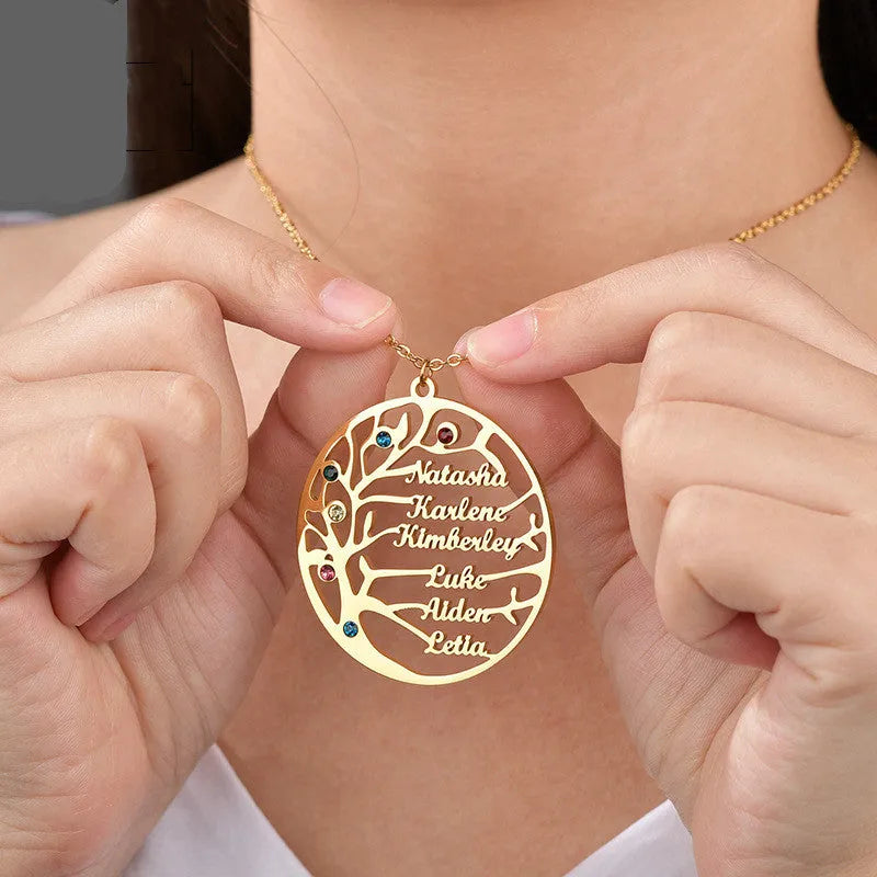 Custom name necklace stainless steel tree of life pendant gold colour on clavicle chain