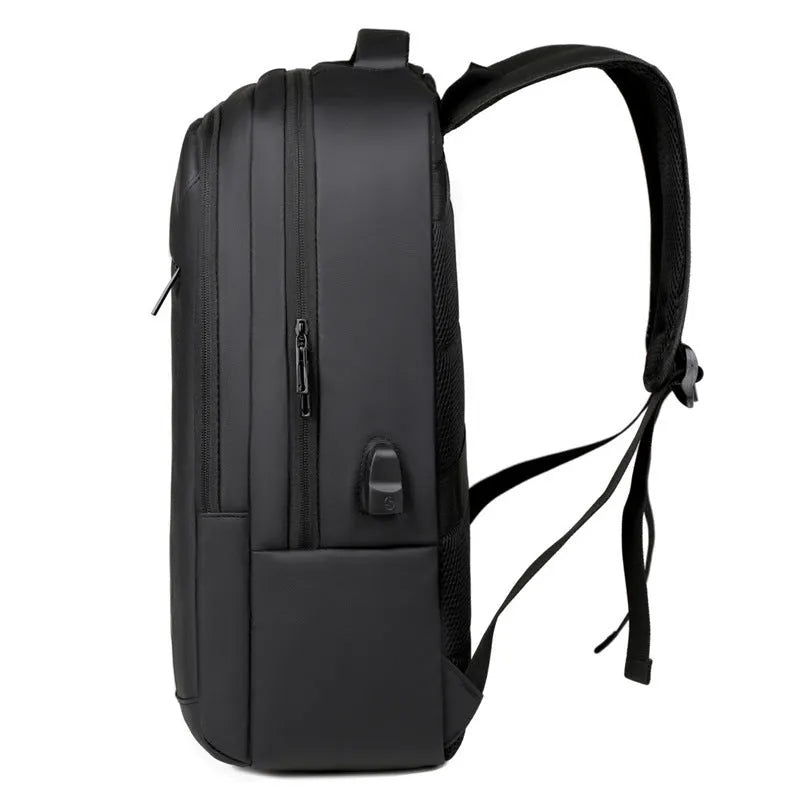 Waterproof USB business computer bag in black with air pillow belt and USB port, front view