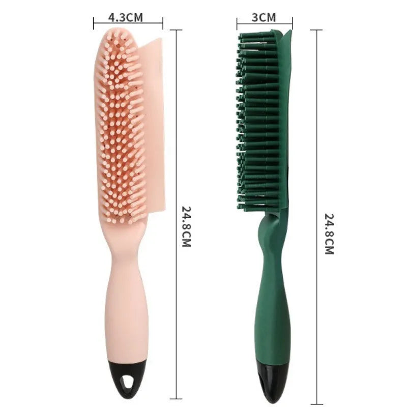 Green pet grooming brush with rubber handle and flexible bristles for removing hair from dogs, cats and clothing