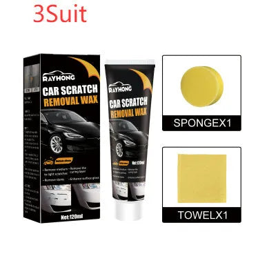 120ml car scratch wax kit with sponge and towel for paint polishing.