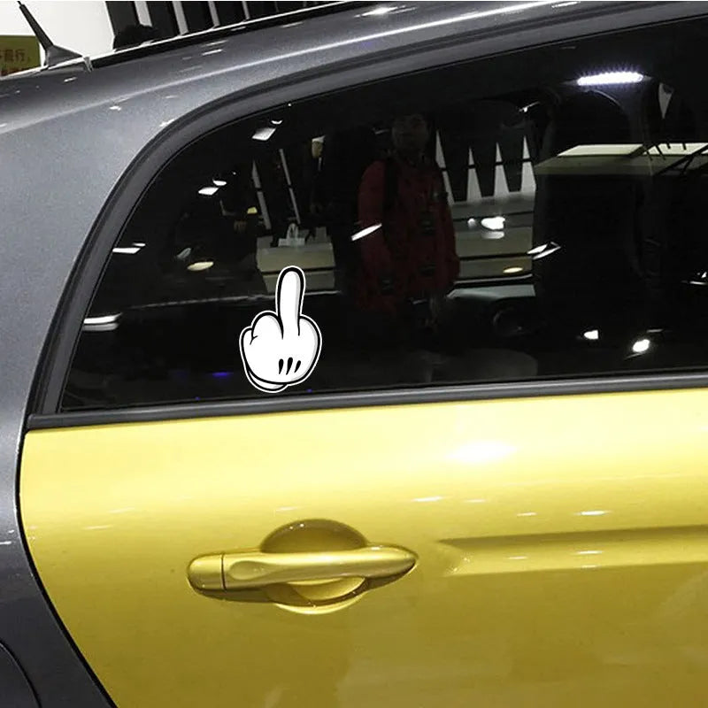 Waterproof middle finger car sticker in 180 x 115mm for window glass and bumper, paper material, single sticker
