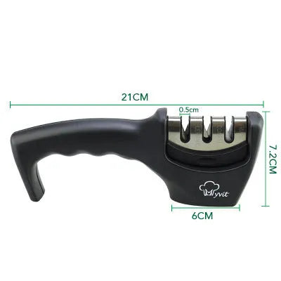 Diamond tungsten steel knife sharpening tool with dismantleable black ABS plastic body.