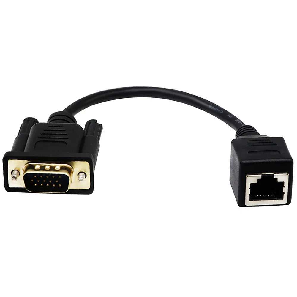 VGA adapter cable with RJ-45 network interface, VGA male connector and VGA female interface