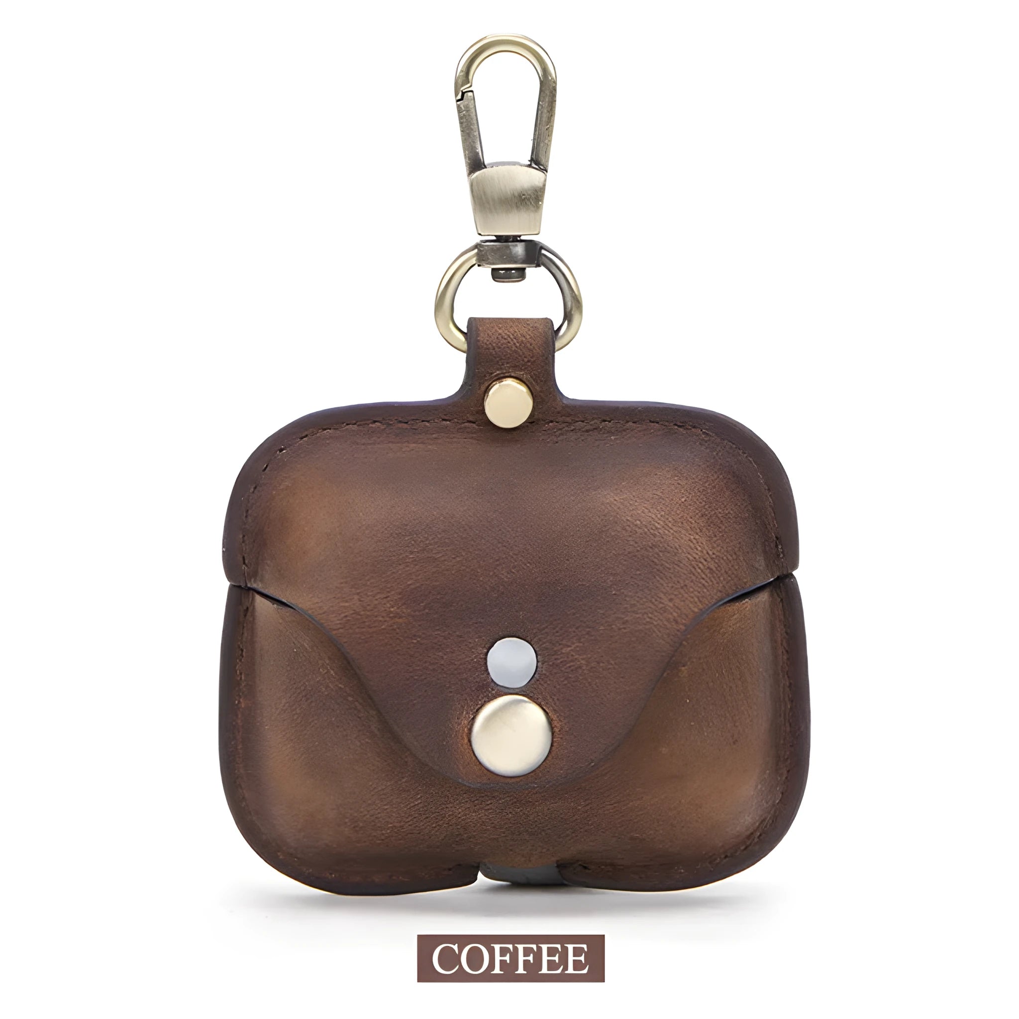 Brown leather AirPods Pro clamshell cover with vintage crazy horse pattern texture
