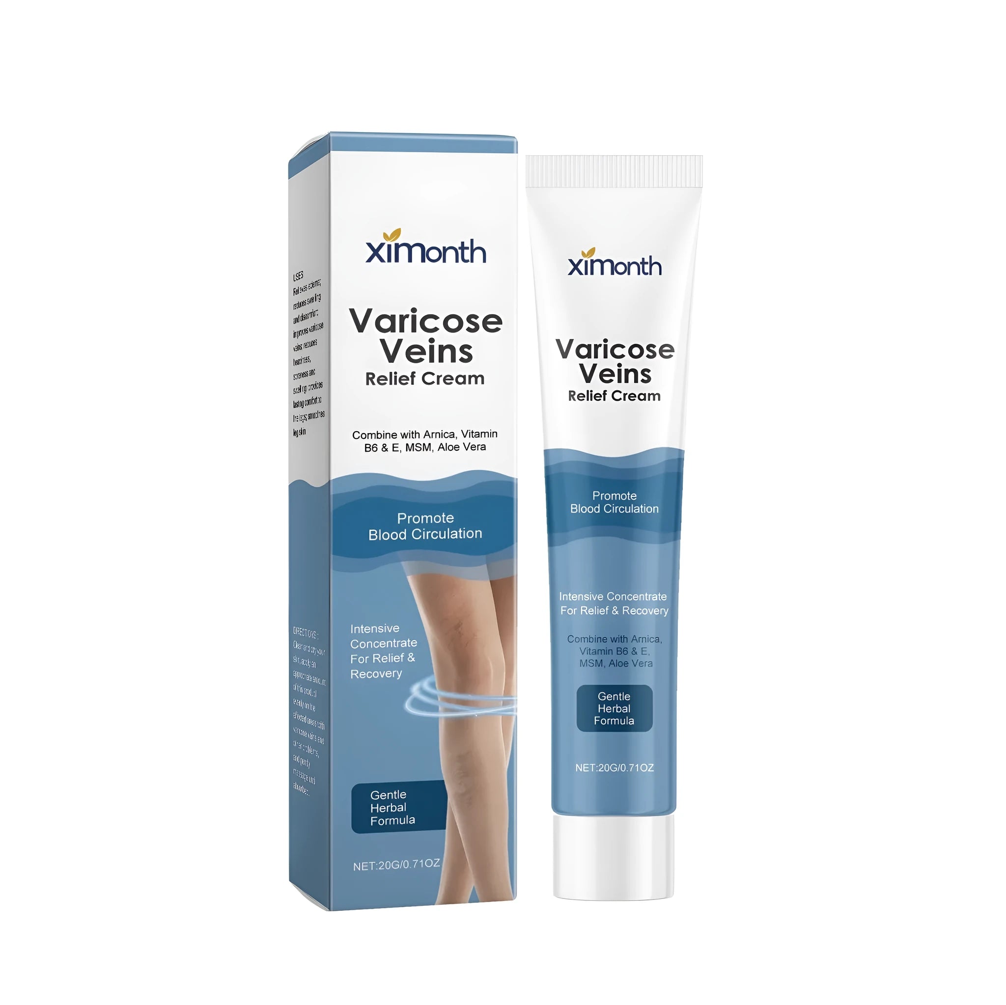 20g tube of varicose vein relief cream with arnica and vitamin ingredients