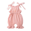 Sleeveless solid cotton romper jumpsuit for baby girls, available in multiple colours and sizes 70 to 110