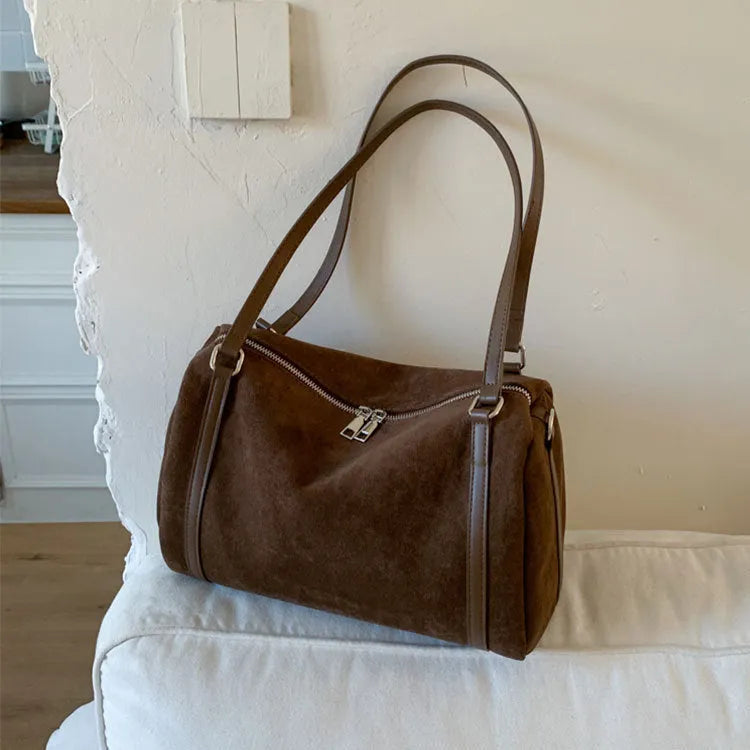 Women's suede-effect PU crossbody shoulder bag, large-capacity horizontal square, khaki brown green black