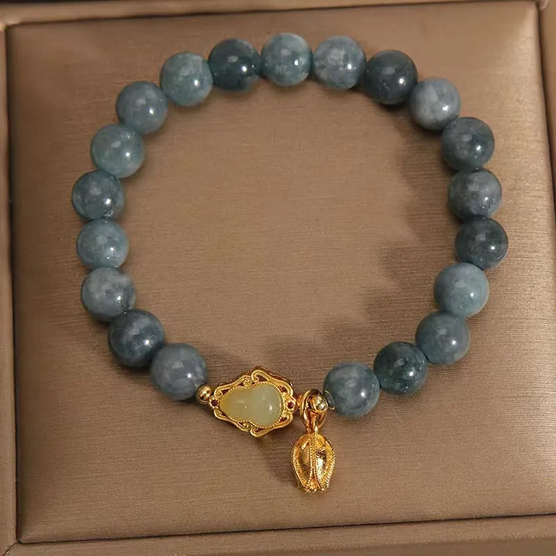Natural stone sky blue bracelet with electroplated gourd lotus pendant for women