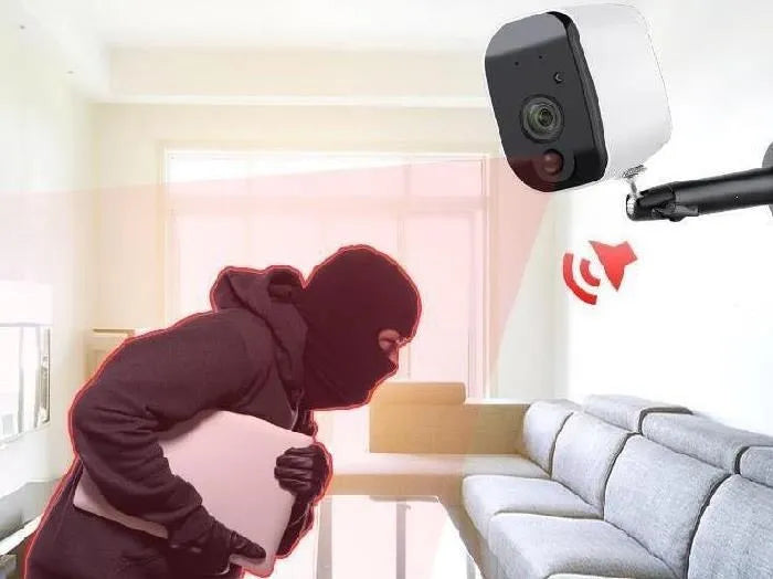 Solar powered wireless surveillance camera with 110 degree wide angle lens and solar panel for outdoor security monitoring