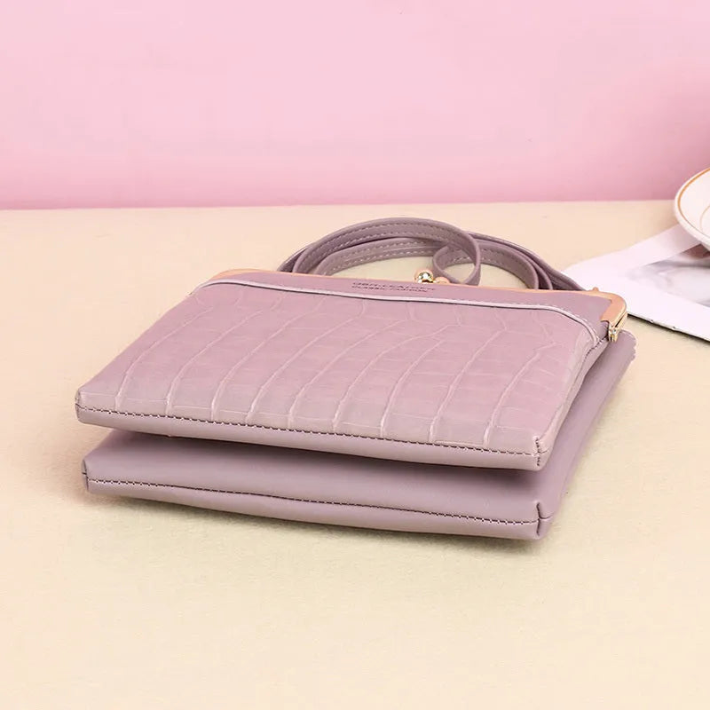 Lock shoulder bag for women with alligator pattern, PU, 18x4x17cm, crossbody phone bag in wine red