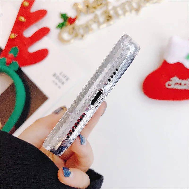 Quicksand effect transparent double-layer phone case for iPhone and Samsung models in various colours.