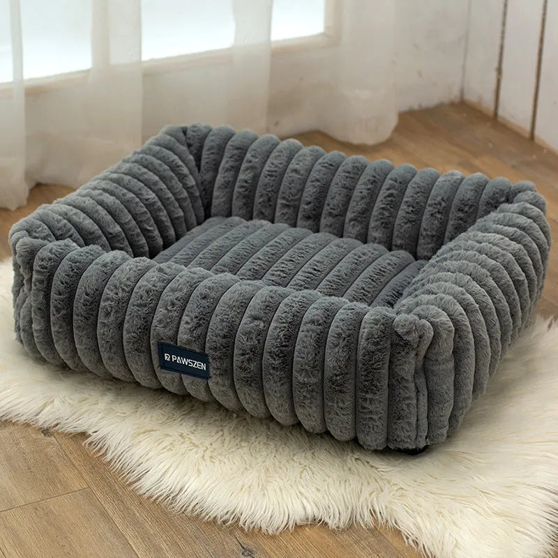 Large removable square dog bed in gray with strip pattern, 76x61x18 cm size