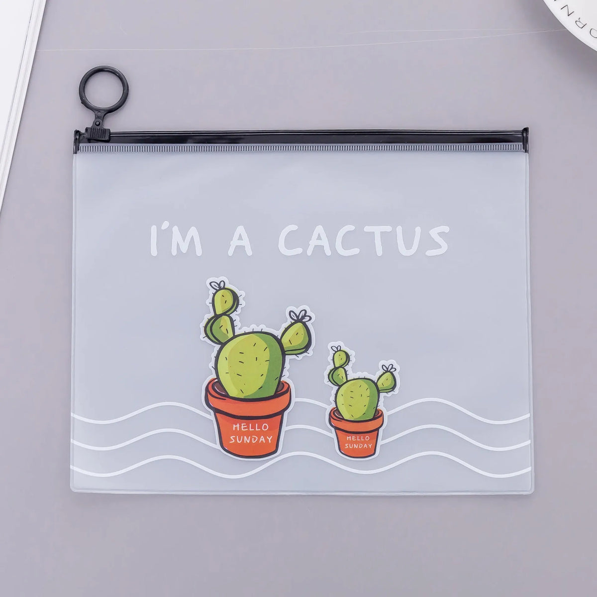 PVC pencil case 17.1 x 21.2cm with sealed design and cactus pattern for stationery and makeup storage