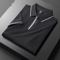 Men's slim fit lapel-collar short sleeve top in a cotton blend fabric, shown in graphite gray.