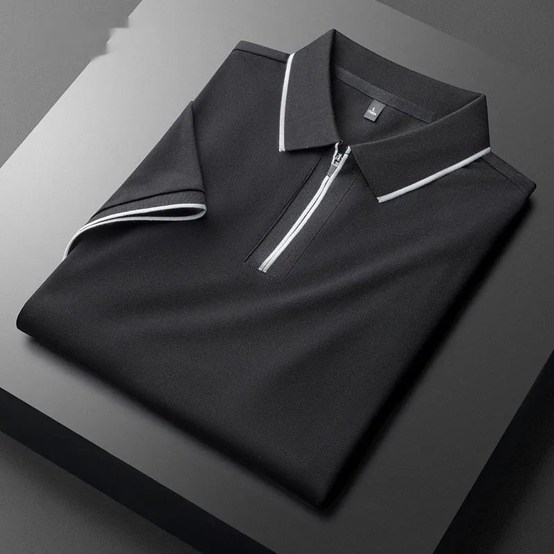 Men's slim fit lapel-collar short sleeve top in a cotton blend fabric, shown in graphite gray.