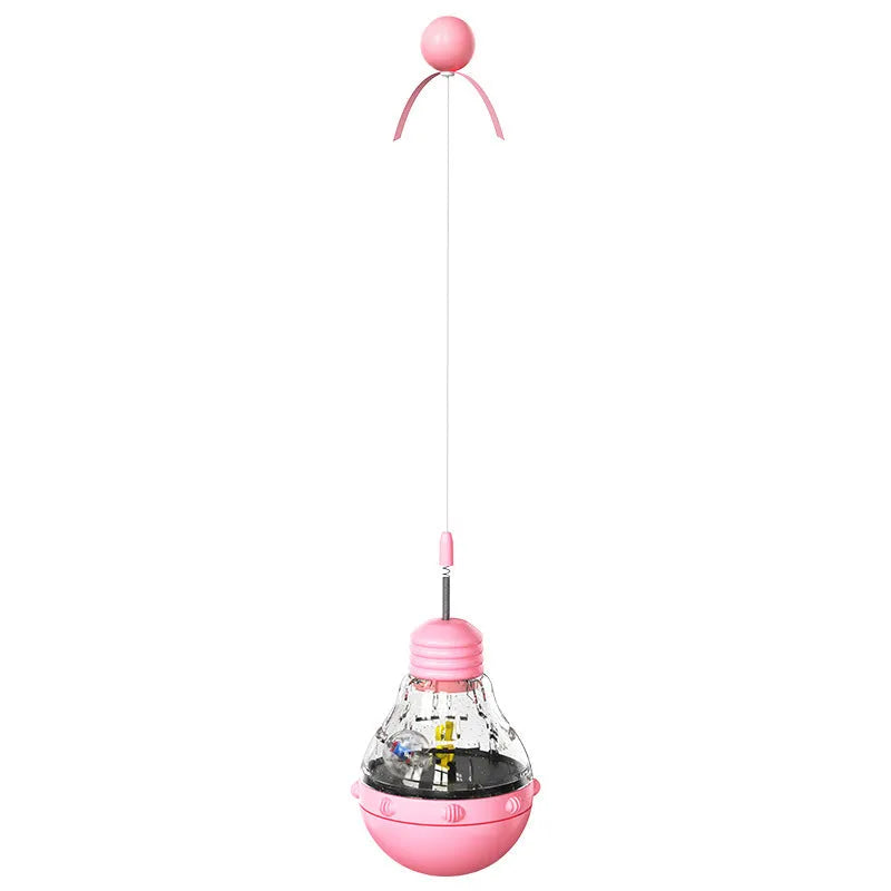 Colourful PET plastic Leaky Bear dog toy, Bulb Tumbler cat toy, and educational pet toys on a white background.