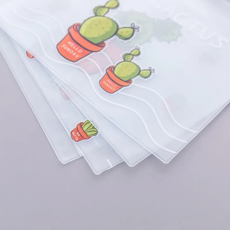 PVC pencil case 17.1 x 21.2cm with sealed design and cactus pattern for stationery and makeup storage