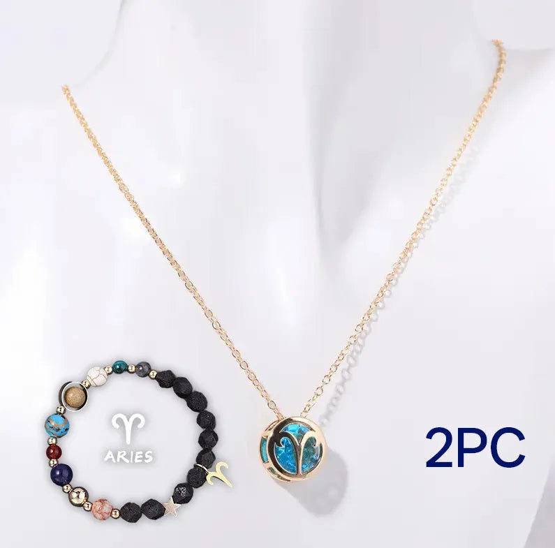 Natural stone beaded necklace and bracelet set showing one of twelve style variations.