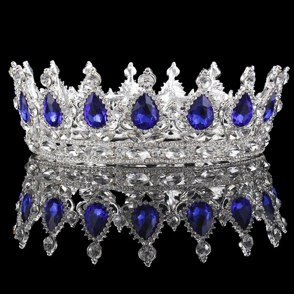 Baroque bridal crown headdress with rhinestones on alloy base, 12.5cm diameter, 5cm height in gold finish
