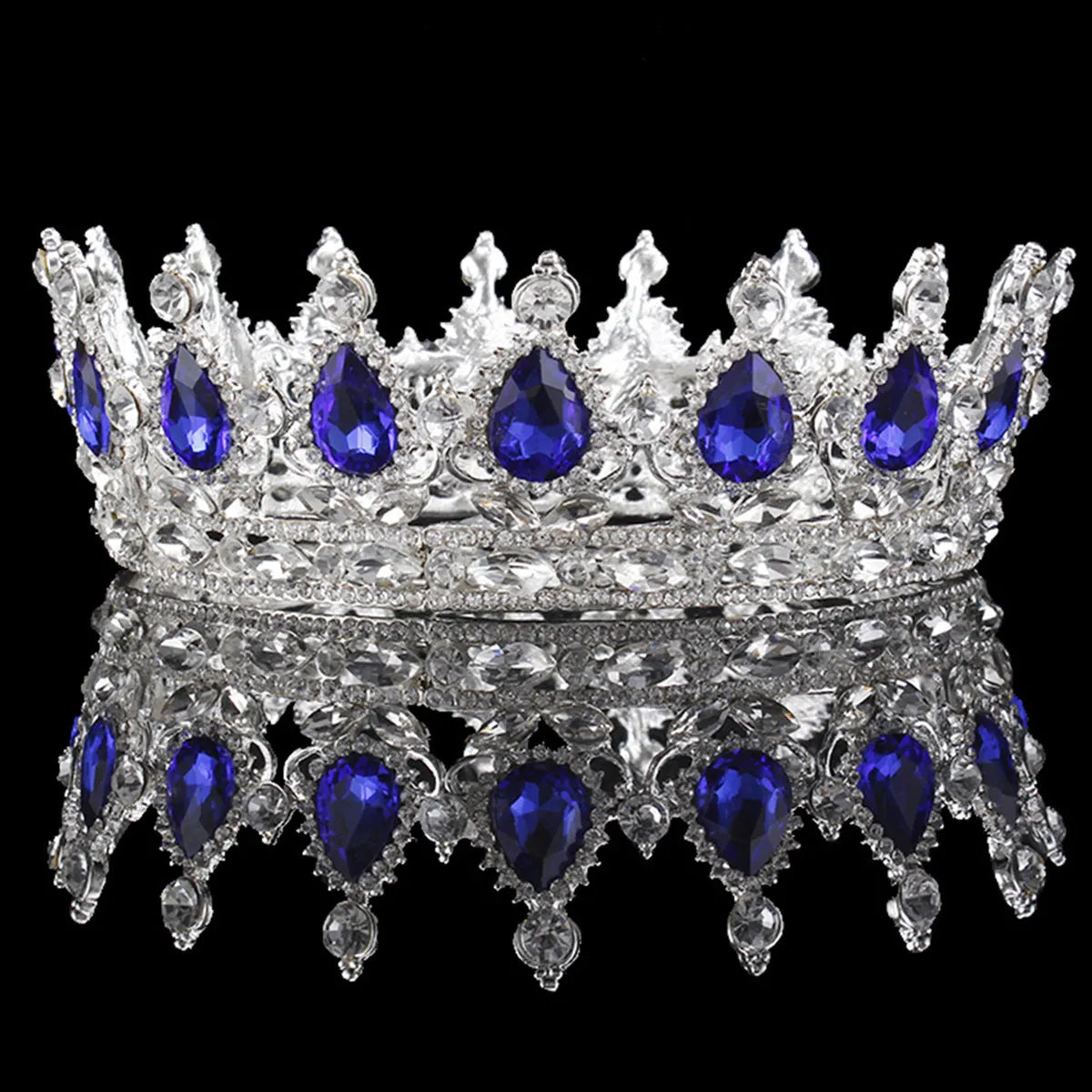 Baroque bridal crown headdress with rhinestones on alloy base, 12.5cm diameter, 5cm height in gold finish