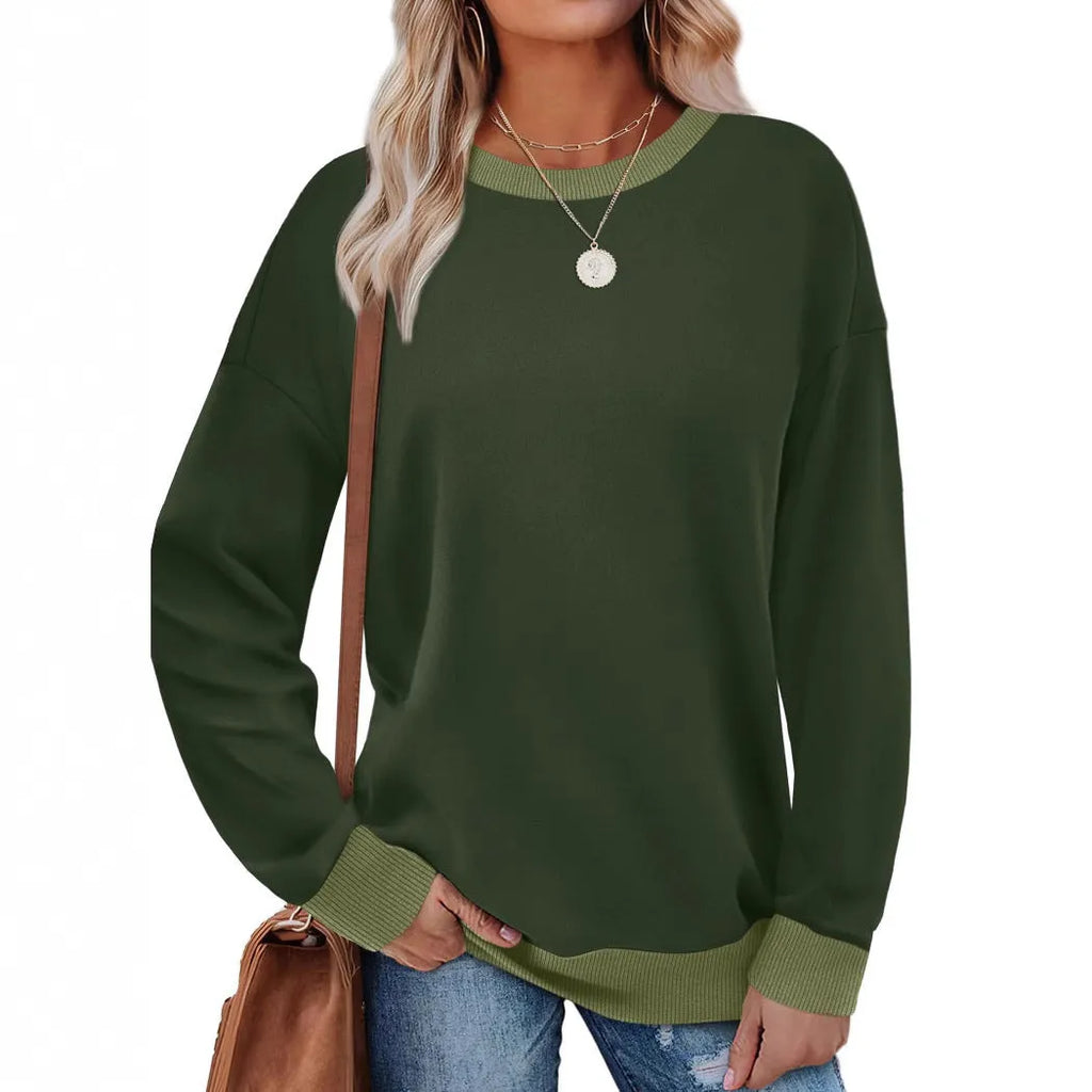 Loose fit striped long sleeve top for women in apricot colour, showing round neck and long sleeves.