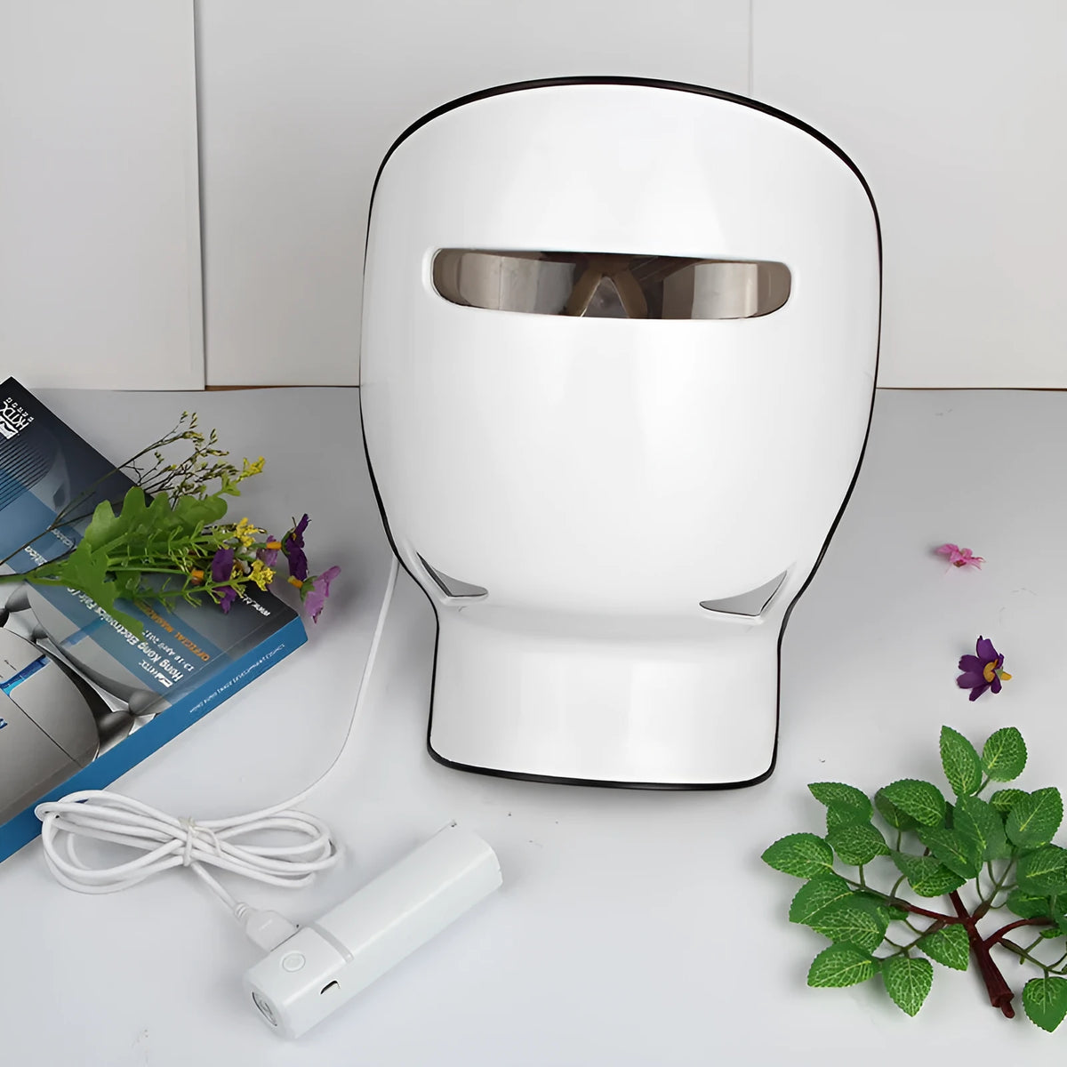 Inverse Age Phototherapy LED facial beauty instrument in white with face and neck mask, controller and power adapter