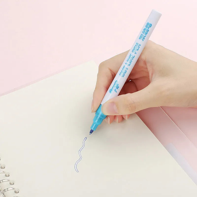 Set of eight fluorescent highlighter pens with 2mm chisel tips in a cardboard storage box.