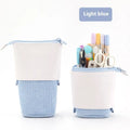 Korean style telescopic drop-down stationery case in coloured PU corduroy on a cotton and linen base.