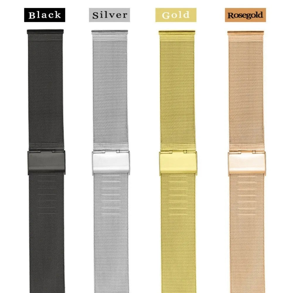 Milani stainless steel watch band with woven silk centre in silver, shown detached from a watch.