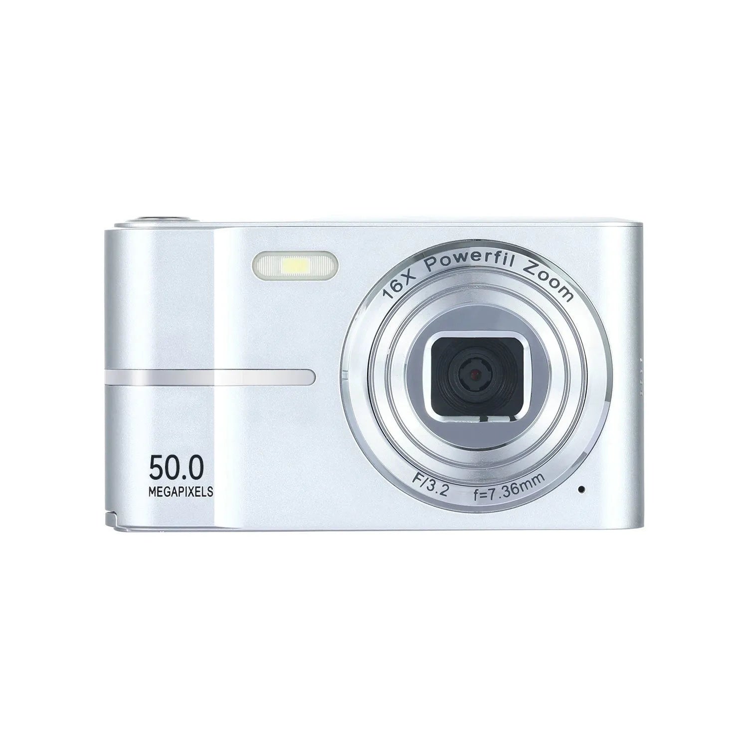 Compact student mini digital camera in black, green, pink, or white with lanyard.