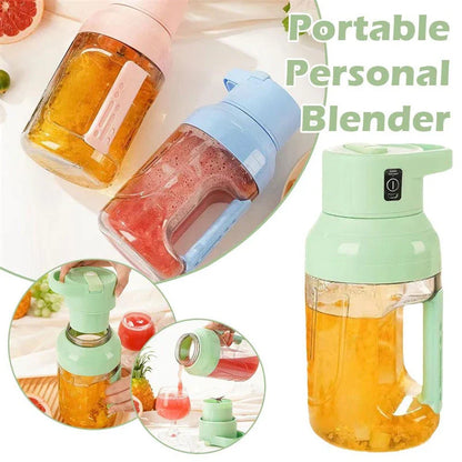 Portable USB rechargeable juicer blender with 50 oz capacity, precision steel blades, and double handles for easy use