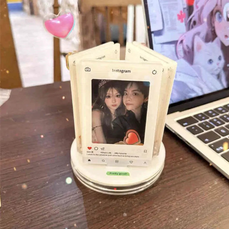 Rotating acrylic photo frame for 3 inch 55x86mm photo on desk