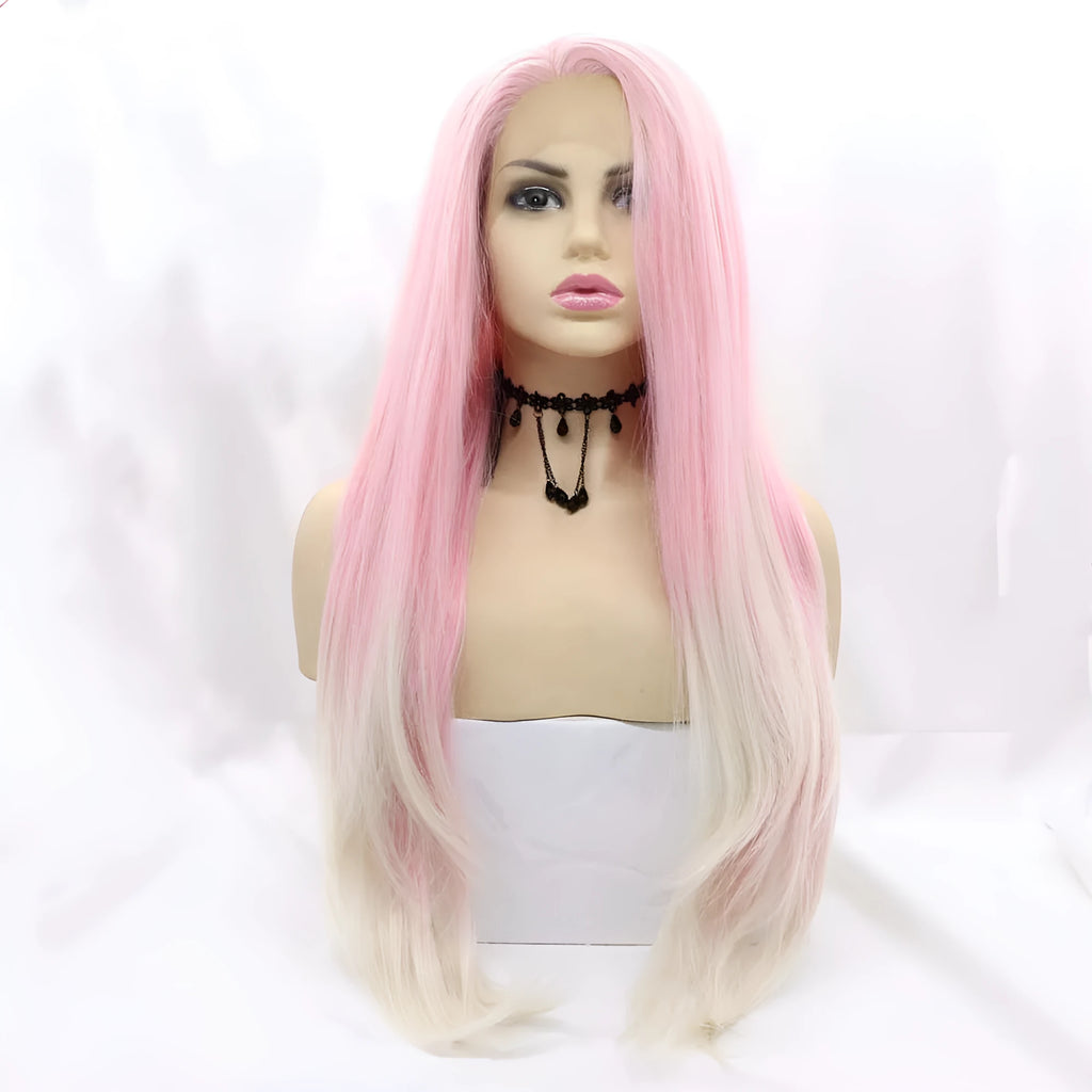 Pink gradient big wave fashion wig for ladies with high temperature wire construction