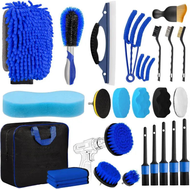 Car interior cleaning brush set disc brushes plastic handle PP bristle round shape 9 piece set