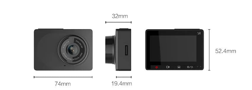 YI Intelligent Driving Recorder black power version, 160° angle, 3 million pixels, 74mm x 19.4mm x 52.4mm, PC/ABS housing