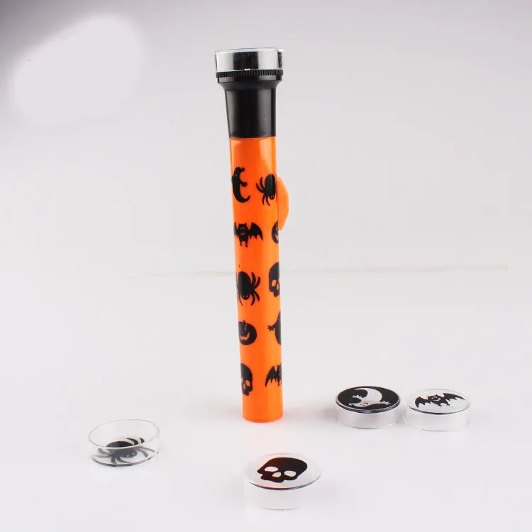 Orange metal pumpkin skull flashlight small projection lamp for Halloween