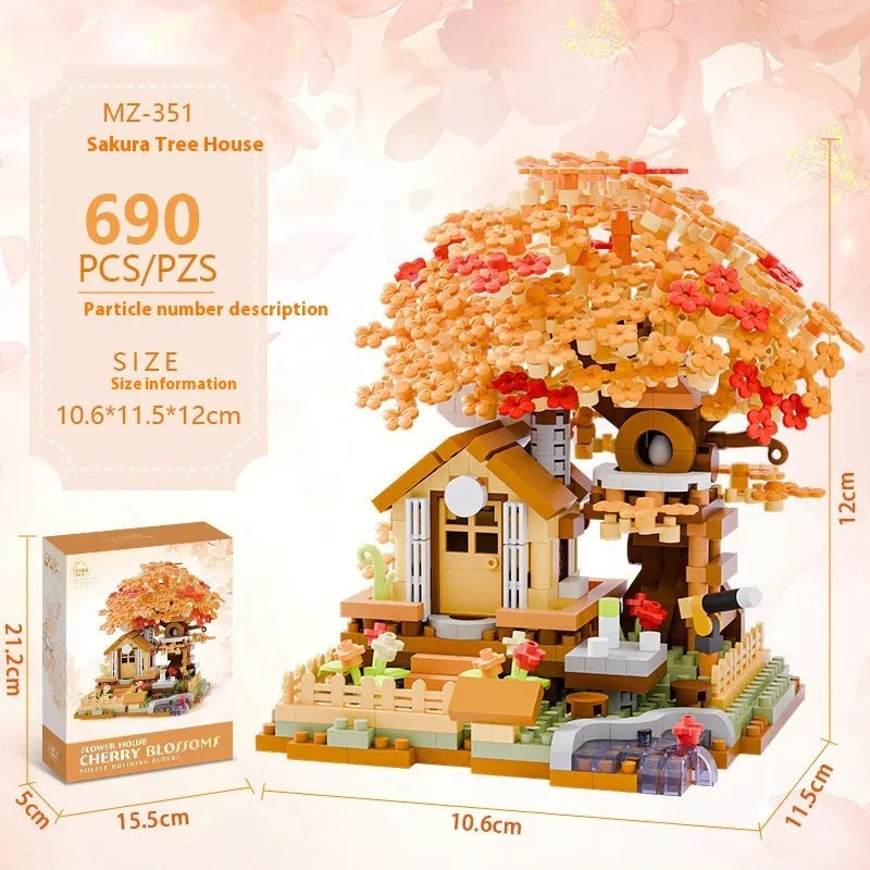 MZ building block set with 690-860 plastic pieces in cherry tree or wooden house style