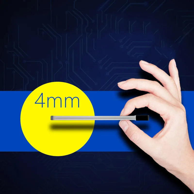Silver graphene battery power bank measuring 140mm x 72mm x 4mm with 4000mAh capacity