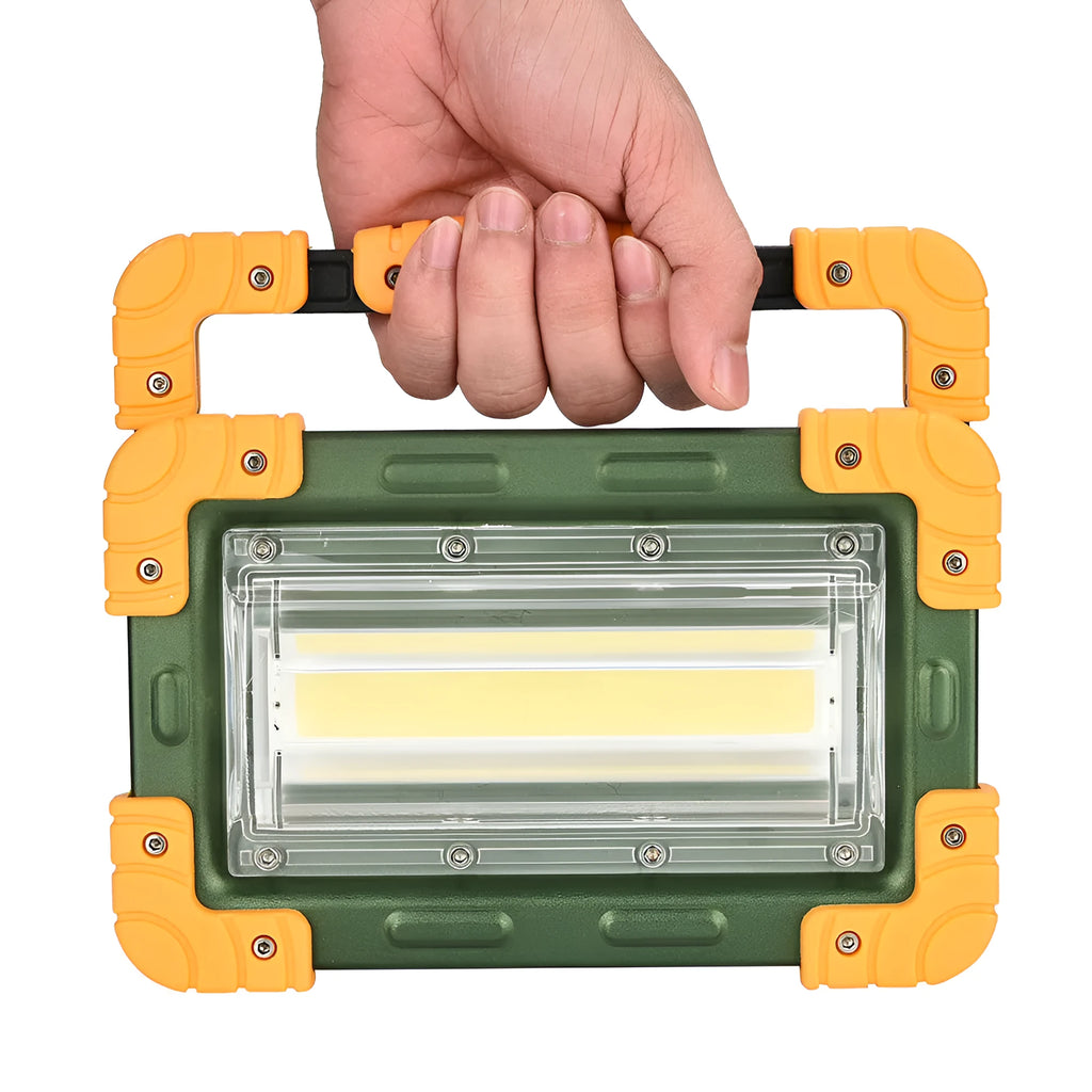 Yellow 50W COB aluminium alloy work light with wide 120-degree beam and IP65 waterproof housing