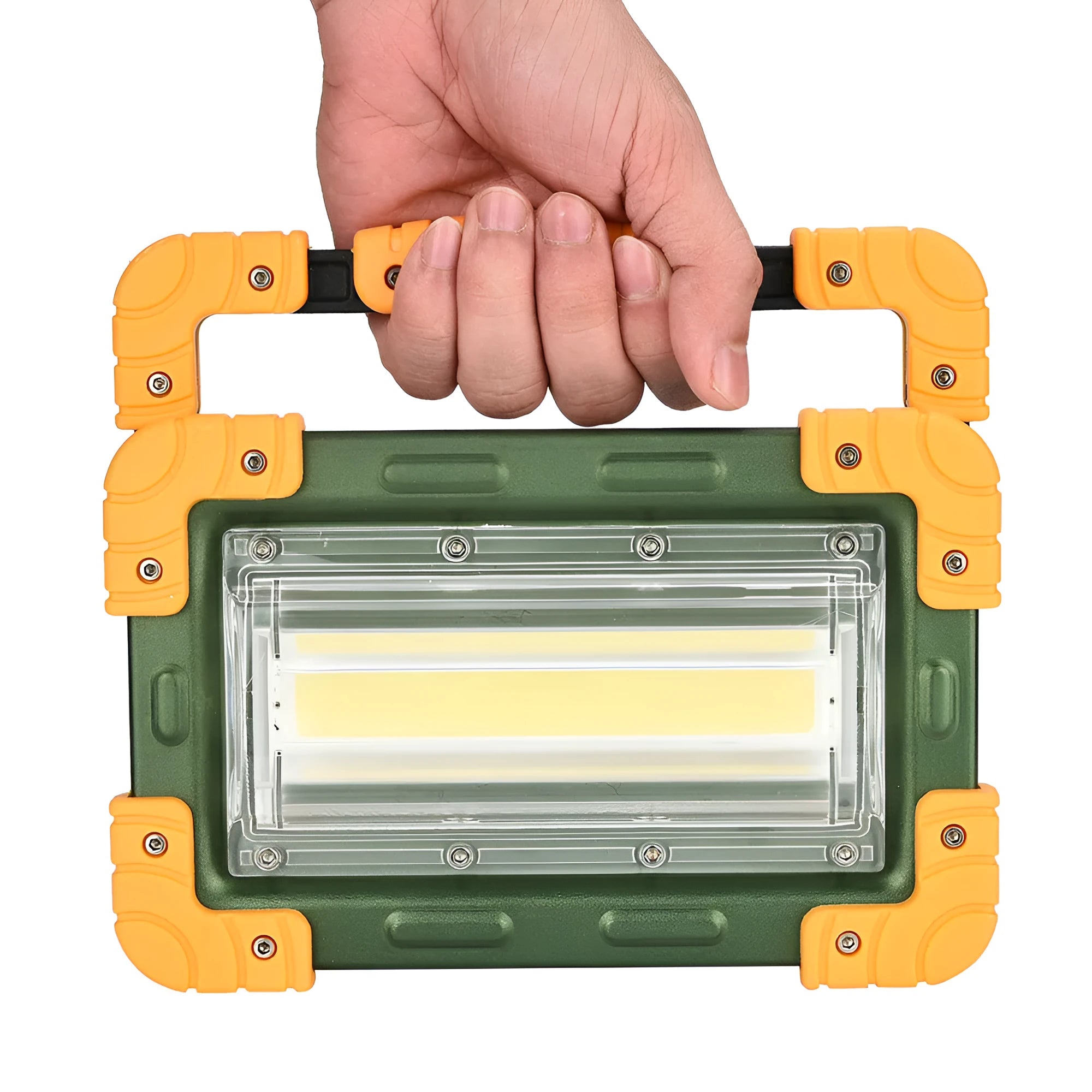 Yellow 50W COB aluminium alloy work light with wide 120-degree beam and IP65 waterproof housing
