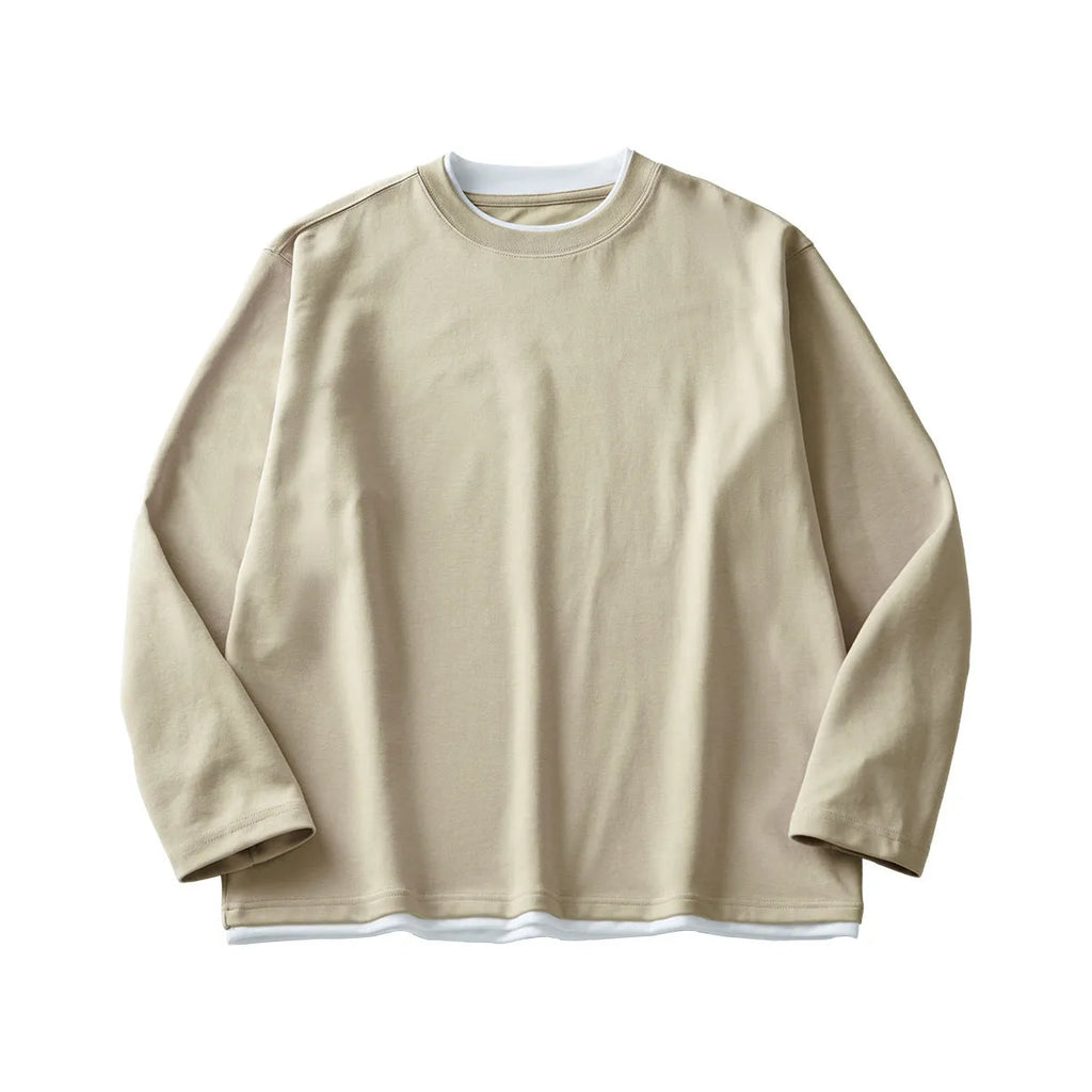 Men's loose fit long-sleeved cotton blend t-shirt in solid colour options