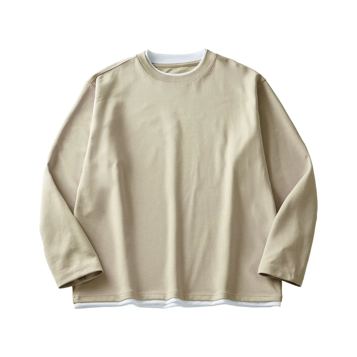 Men's loose fit long-sleeved cotton blend t-shirt in solid colour options