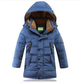 Boys Winter Down Coat 100% Polyester Duck Down Padded Jacket -30 Degree Warm Children Medium Length Hooded Casual Solid Colour Thickening Outerwear for 8-16 Years Old 130-170cm