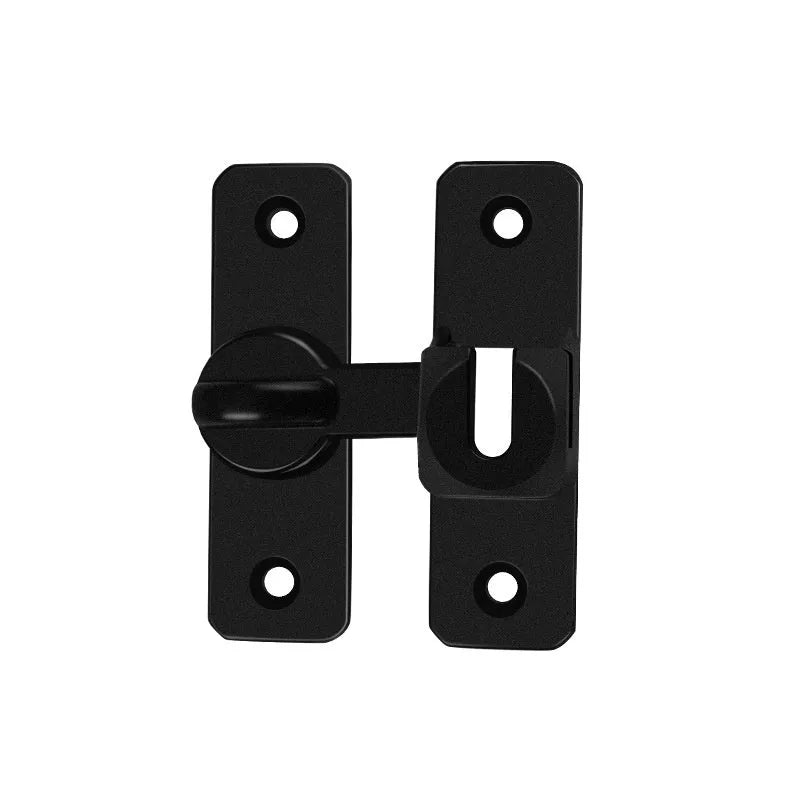 Aluminium alloy punch-free door latch in silver finish, showing 90 and 180 degree positions.