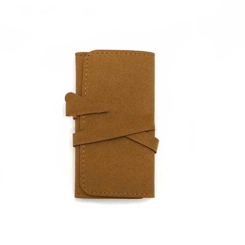 Brown PU leather jewelry storage bag with microfiber lining for earrings and rings