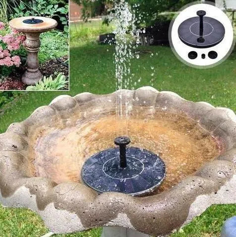Black solar floating fountain pump with four spray nozzles for garden ponds and water features