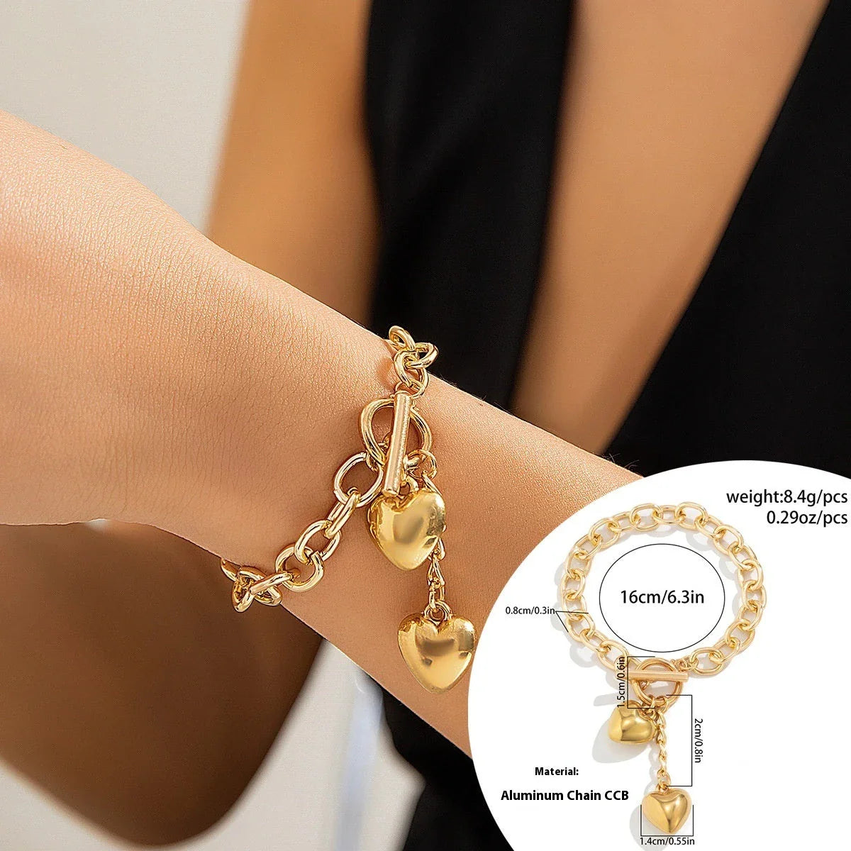 Thick chain necklace and bracelet set with shiny lock and key pendant for women