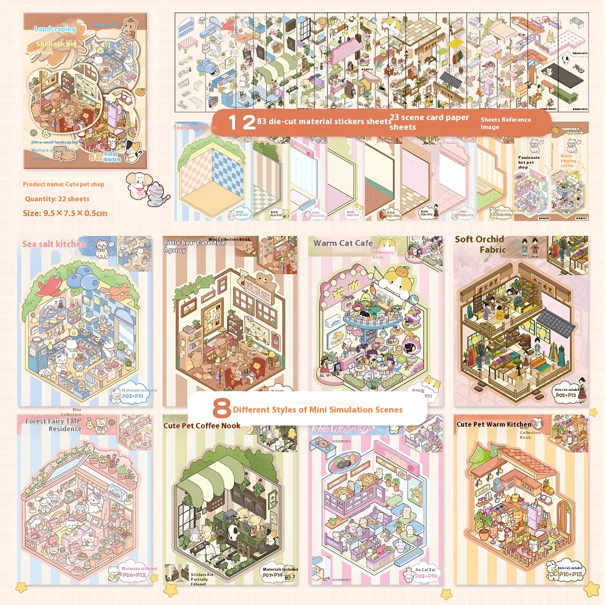 Children's handmade 3D stereo cabin sticker book in cute pet shop colour with PTT material and carton style